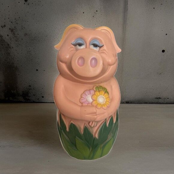 My Toy Inc 1971 Vintage Plastic Piggy Bank with Flowers – 13” Tall, Retro Collec - Picture 1 of 8